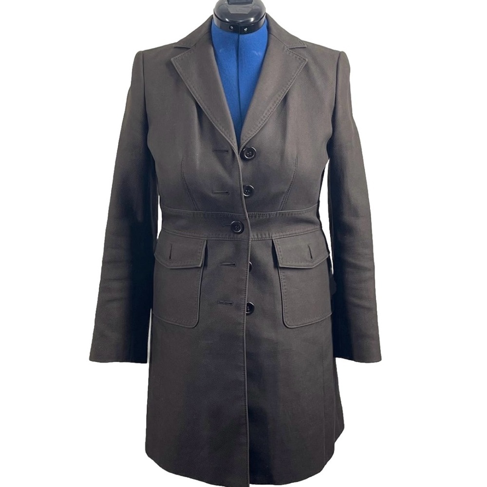 Ann Taylor Chocolate  Brown Button Down‎ Coat Cotton Fully Lined Mid-thigh XS
